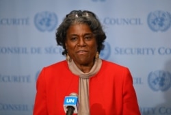New U.S. Ambassador to the United Nations Linda Thomas-Greenfield speaks after meeting with U.N. Secretary-General Antonio Guterres at the United Nations in New York City, Feb. 25, 2021.