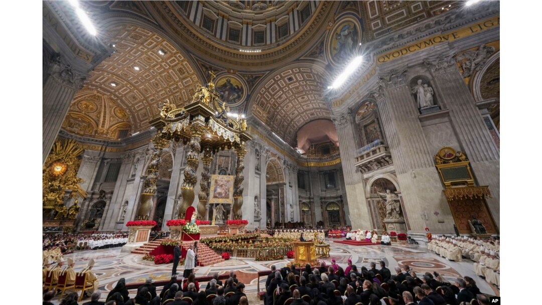 Pope Francis presides over the Christmas Eve Mass in St. Peter's Basilica at The Vatican, Dec. 24, 2024, after opening the basilica's holy door marking the start of the Catholic jubilar year 2025.