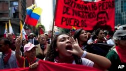 Members of a pro-government "colectivo," or "collective," march in downtown Caracas, Venezuela, Feb. 20, 2014.