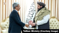 Taliban Defense Minister Mohammad Yaqoob met this week with visiting Indian point-person for Afghanistan, Jitender Pal Singh, in Kabul. (Courtesy - Taliban ministry)