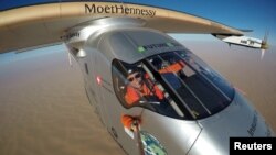 FILE - Selfie picture shows Swiss pioneer Bertrand Piccard during the last leg of the round the world trip with Solar Impulse 2 over the Arab peninsula, July 25, 2016.