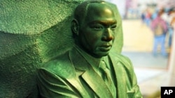 A scele model of the "Stone of Hope" is seen inside a trailer at the construction site of the Martin Luther King National Memorial, 01 Dec 2010