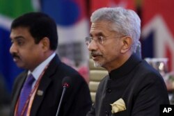 Menteri Luar Negeri India Subrahmanyam Jaishankar dalam pertemuan para menteri luar negeri G20 di New Delhi, Kamis, 2 Maret 2023. (Olivier Douliery/Pool Photo via AP)