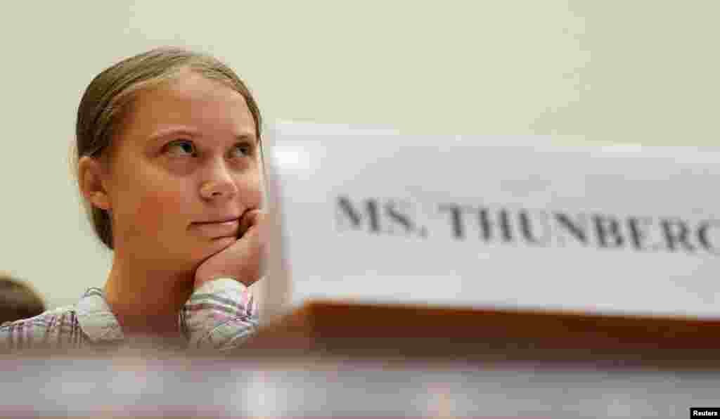 Swedish climate activist Greta Thunberg testifies at a House Foreign Affairs subcommittee and House Select Climate Crisis Committee joint hearing on &quot;Voices Leading the Next Generation on the Global Climate Crisis&quot; on Capitol Hill in Washington.