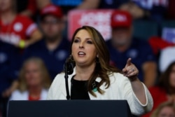Republican National Committee Chairwoman Ronna McDaniel speaks at a rally for President Donald Trump in Grand Rapids, Mich., March 28, 2019.