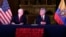 U.S. Vice President Mike Pence, left, and Ecuador's President Lenin Moreno exchange looks during the delivery of a final statement at the government palace in Quito, Ecuador, June 28, 2018.