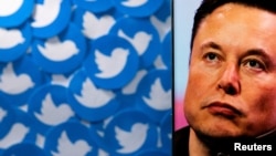 FILE PHOTO: Illustration shows Elon Musk image on smartphone and printed Twitter logos