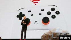 Wakil Presiden Google Phil Harrison mengumunkan layanan streaming gim video, Stadia, pada Konferensi Pengembang Gim di San Francisco, California, 19 Maret 2019. 