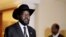 FILE - South Sudan's President Salva Kiir walks in a hotel in Addis Ababa, Sept. 24, 2012.
