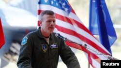 U.S. Air Forces in Europe Commander Tod D. Wolters speaks during NATO Baltic ceremony in Siauliai, Lithuania, Aug. 30, 2017.