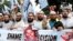 FILE - Members and supporters of the Muslim Student Organization (MSO) chant slogans during a protest after the Supreme Court overturned the conviction of a Christian woman sentenced to death for blasphemy against Islam, in Islamabad, Pakistan, Nov. 2, 2018. 