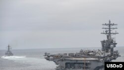 ARSIP – Kapal-kapal yang ditugaskan pada Nimitz Carrier Strike Group berpartisipasi dalam latihan lintas selat di Samudra Pasifik (foto: Pelaut Spesialis Komunikasi Massa, Ian Kinkead, AL AS/Rilis)