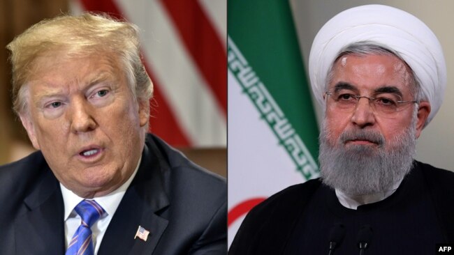 图为美国总统特朗普与伊朗总统鲁哈尼。