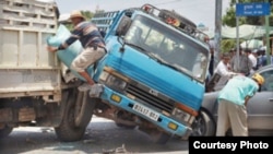 A traffic accident in Phnom Penh, in June 2016. (Courtesy Photo)