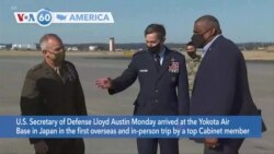 VOA60 America - U.S. Secretary of Defense Lloyd Austin Monday arrives at the Yokota Air Base in Japan