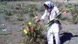 A mourner pays respects at Khavaran cemetery near Tehran. (RFE/RL)