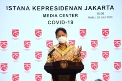 Ketua Satgas Pemulihan Ekonomi Nasional, Budi Gunadi Sadikin dalam konferensi pers di Istana Kepresiden, Jakarta, Rabu (29/7) (SetpresRI )