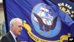 Navy Secretary Richard Spencer delivers a speech during a re-dedication ceremony for the USS John S. McCain at the U.S. Naval base in Yokosuka, southwest of Tokyo, July 12, 2018.