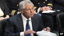 Menteri Pertahanan Amerika Chuck Hagel di Gedung Capitol, Washington DC (5/3).