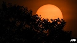 The sun is pictured behind trees during sunrise in Karak, outside Kuala Lumpur in nearby Pahang state early on April 6, 2018. (AFP PHOTO / Mohd RASFAN)