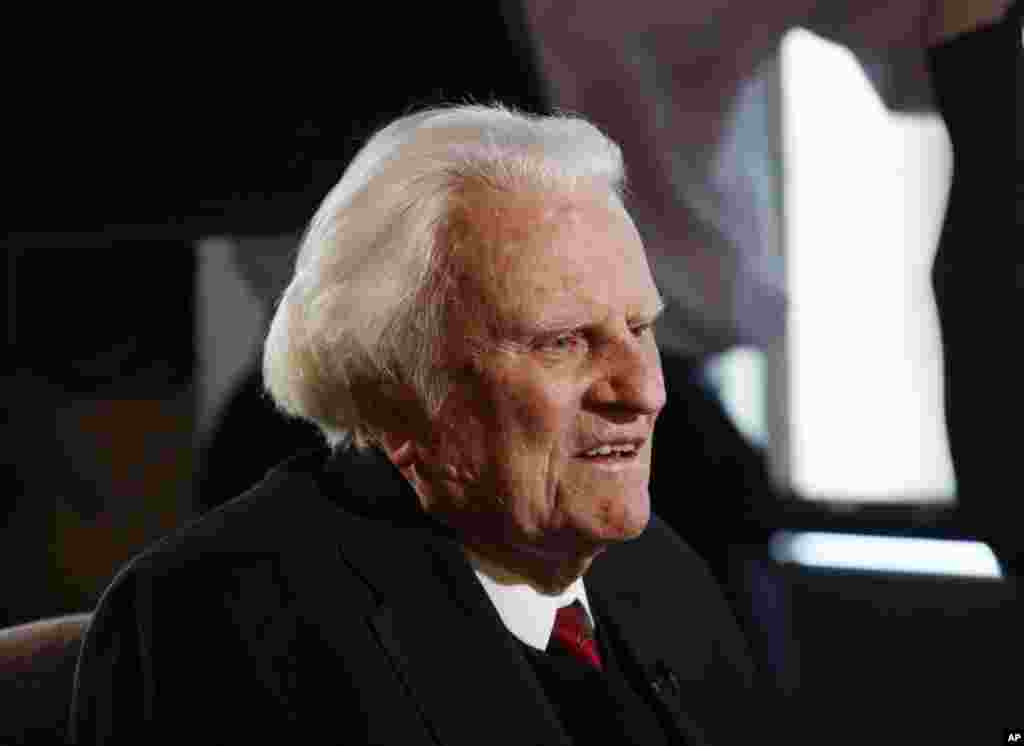 In this Dec. 20, 2010 file photo, evangelist Billy Graham, 92, speaks during an interview at the Billy Graham Evangelistic Association headquarters in Charlotte, N.C.