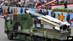 Taiwan's Hsiung Feng III missile is displayed during Taiwan's national day parade in Taipei. Taiwan rolled out its top military weaponry a move seen aimed at stirring China and boosting nationalist fervor, (File)