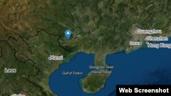 Bản đồ thị trấn Sùng Tả, thuộc tỉnh Quảng Tây, Trung Quốc (màu xanh dương) và khu vực biên giới Trung - Việt. Photo mapnall.