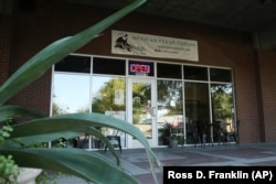 In this Thursday, October 10, 2019 photo is the entrance of the Mi Vegana Madre restaurant in Glendale, Arizona.