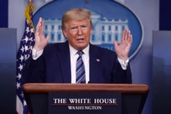 FILE - President Donald Trump speaks during a briefing at the White House, April 5, 2020, in Washington.