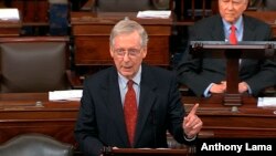 In this image from Senate Television, Majority Leader Mitch McConnell of Ky., speaks about Supreme Court nominee Judge Brett Kavanaugh on the floor of the Senate, Sept. 24, 2018, on Capitol Hill in Washington. 