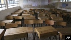 FILE - General view of an empty classroom at St Mary Primary School in Nairobi, Kenya, Sept. 6, 2011, because of a teachers' national strike. 