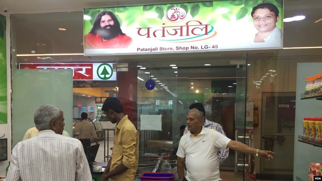 Yoga guru Baba Ramdev is the brand ambassador for Patanjali products which are gaining in popularity. (A. Pasricha / VOA) 