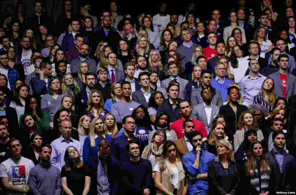 Members of the audience listens to President Barack Obama's farewell address at McCormick Place in Chicago, Jan. 10, 2017.