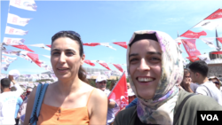 Two sisters, who attended candidate Muharrem Ince’s rally in Istanbul’s Uskudar district, said they were impressed by his message of inclusivity. (D. Jones/VOA)