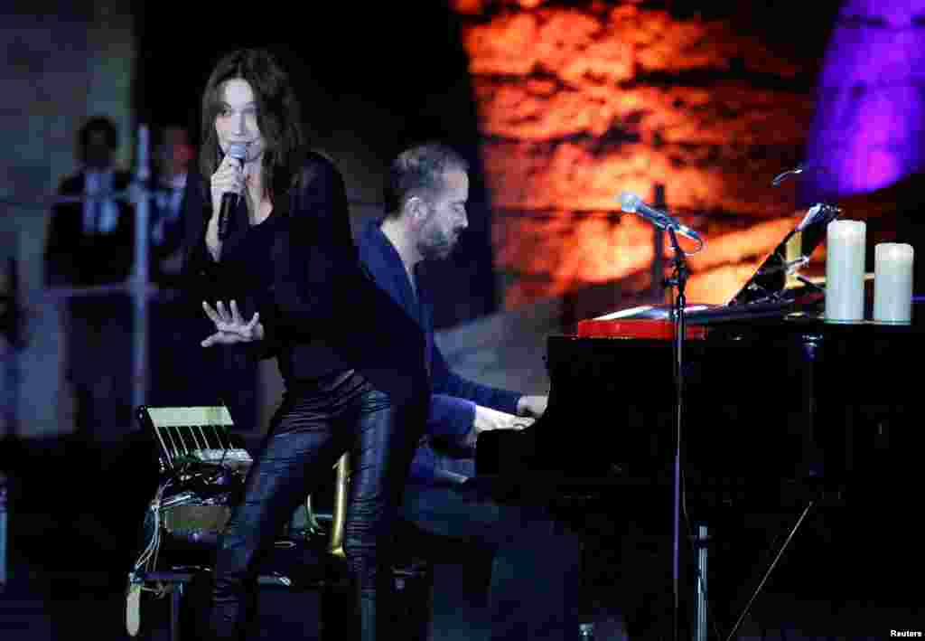 French-Italian singer Carla Bruni performs during the Beitiddine Art Festival in Beiteddine, Lebanon.