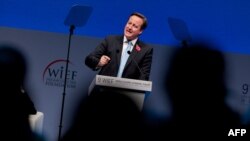 British Prime Minister David Cameron addresses delegates at the 9th World Islamic Economic Forum in London on Oct. 29, 2013. 