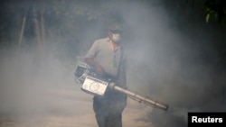 Un homme pulvérise de l'anti-moustiques à Bangkok, le 13 janvier 2016. (REUTERS/Athit Perawongmetha)