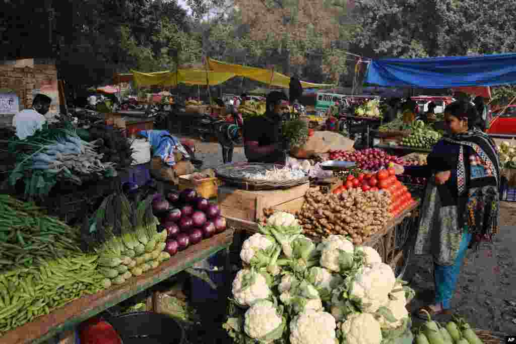 بازار میوه و سبزیجات در پرایاگراج هند. قیمت میوه و سبزی از حدود یک ماه پیش در هند افزایش یافته است.