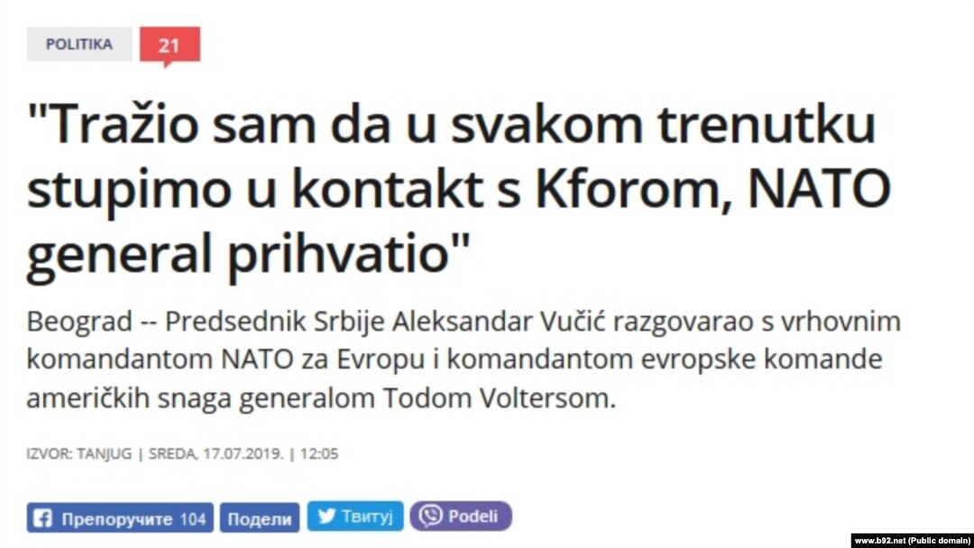 Jedan od medijskih izveštaja o poseti generala Voltersa