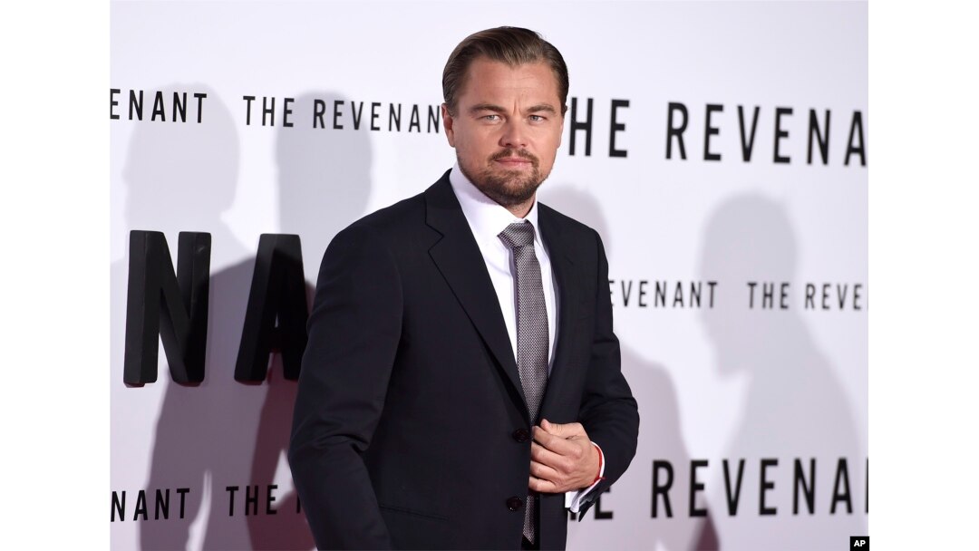 FILE - Leonardo DiCaprio arrives at the at the world premiere of "The Revenant" at the TCL Chinese Theatre on Dec. 16, 2015, in Los Angeles.