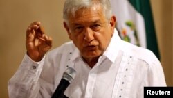 Andres Manuel Lopez Obrador, leader of the National Regeneration Movement (MORENA), speaks during a news conference in Mexico City, Mexico, June 9, 2017.