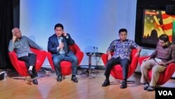 Dari kiri: Prof. Azyumardi Azra (IAIN Syarif Hidayatullah), Erick Tohir (Pengusaha), Dr. Muhammad Ali (Dosen Studi Islam Universitas California) dalam diskusi tentang Islam di Amerika di @Amerika, Jakarta, Kamis 19/11 (VOA: Fathiyah).