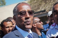 President Muse Bihi Abdi speaks to the media after casting his vote in the presidential election in Hargeisa, in the semi-autonomous region of Somaliland, in Somalia, Nov. 13, 2017.
