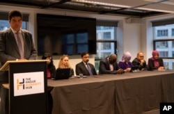 FILE - Members of a delegation of Gambia and others at a press conference in The Hague, Netherlands, November11, 2019. The delegation filed a case at the International Court of Justice in The Hague, accusing Myanmar of genocide against the Rohingya Muslim minority.