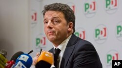 Democratic Party leader Matteo Renzi speaks during a press conference on the election results, in Rome, March 5, 2018. 