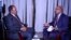 Somali President Hassan Sheikh Mohamud is interviewed by VOA Somali news service chief Abdirahman Yabarow in Washington, April 21, 2016.
