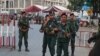 Armed police block all roads leading to Poipet border checkpoint in Cambodia, as leaders and activists of Cambodia National Rescue Party plan to cross the border town to get into Cambodia, on Nov 9, 2019. (Sun Narin/VOA Khmer) 