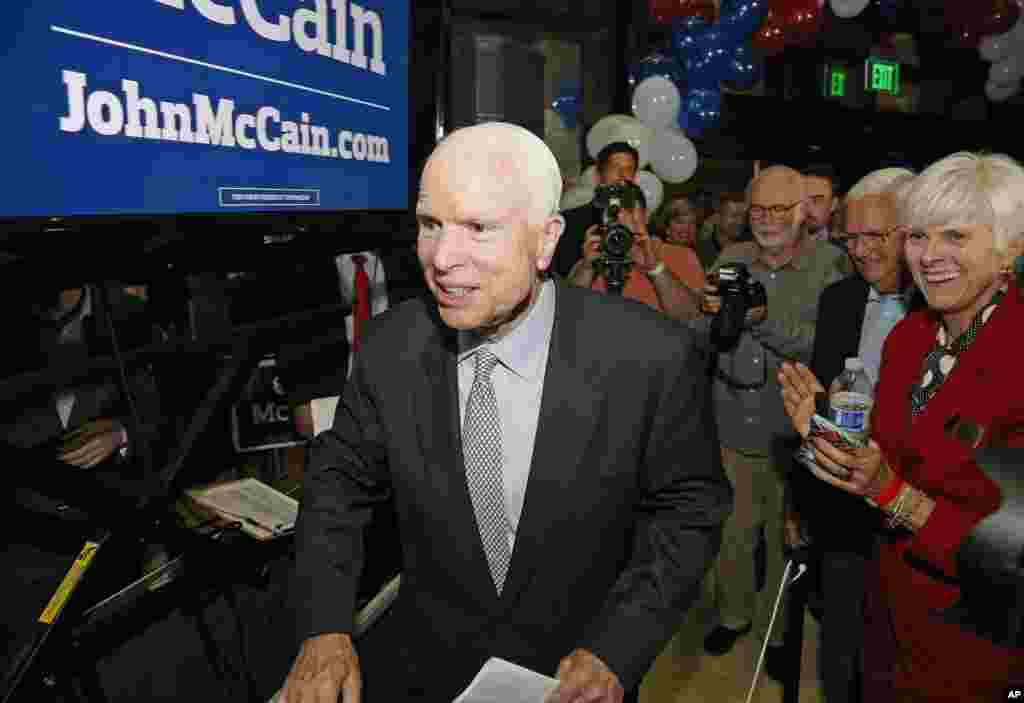 FILE - Sen. John McCain, R-Ariz., is pictured after winning the Arizona Republican primary in Phoenix. On Tuesday, McCain won his sixth term at age 80, in what possibly was his final campaign. 