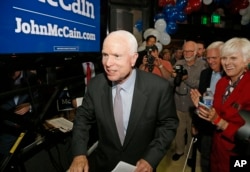 Sen. John McCain, R-Ariz., is pictured after winning the Arizona Republican primary in Phoenix. On Tuesday, McCain won his sixth term at age 80, in what possibly was his final campaign. McCain is one of the Republicans who Donald Trump has clashed with.