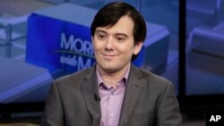 FILE - Martin Shkreli is interviewed by Maria Bartiromo during her "Mornings with Maria Bartiromo" program on the Fox Business Network, in New York, Aug. 15, 2017. 